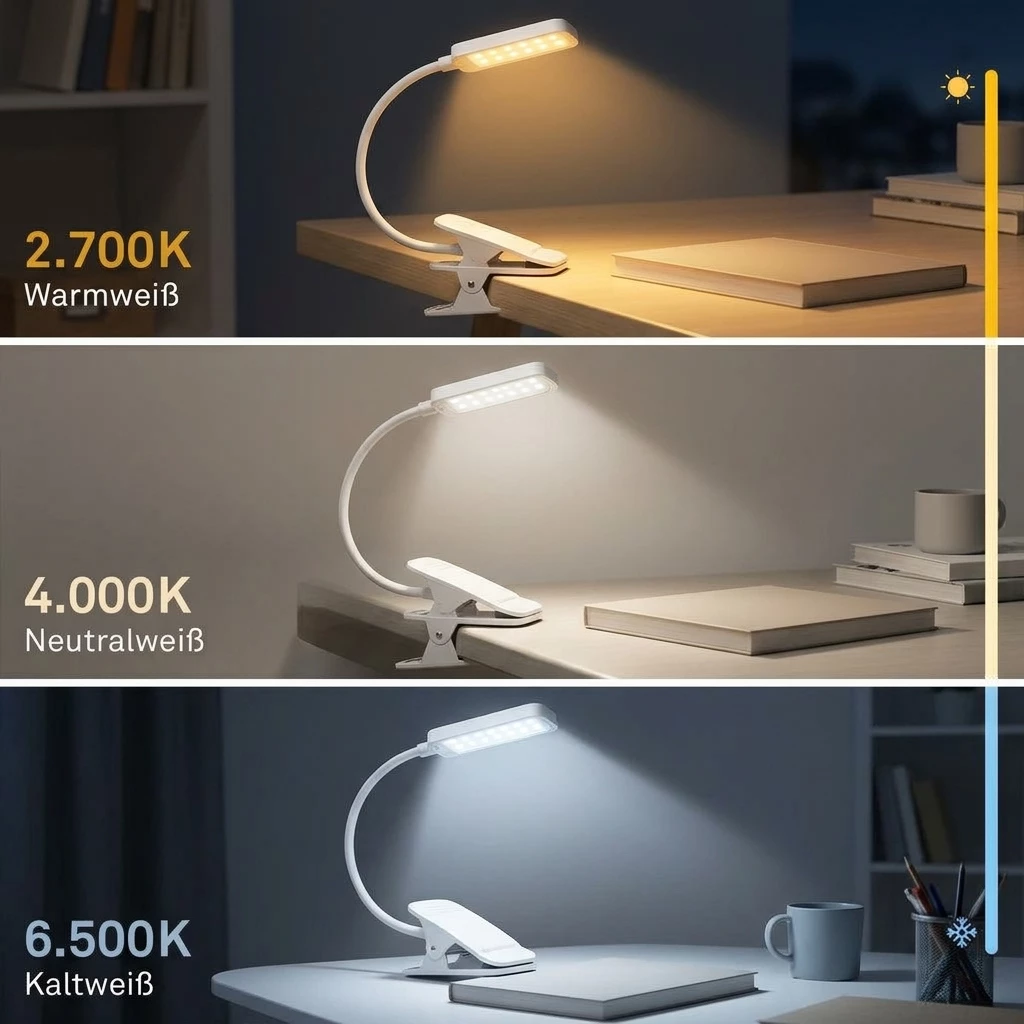 Briloner Leuchten Tischleuchte Klemmlampe kabellos Akku USB-C dimmbar CCT, LED fest integriert