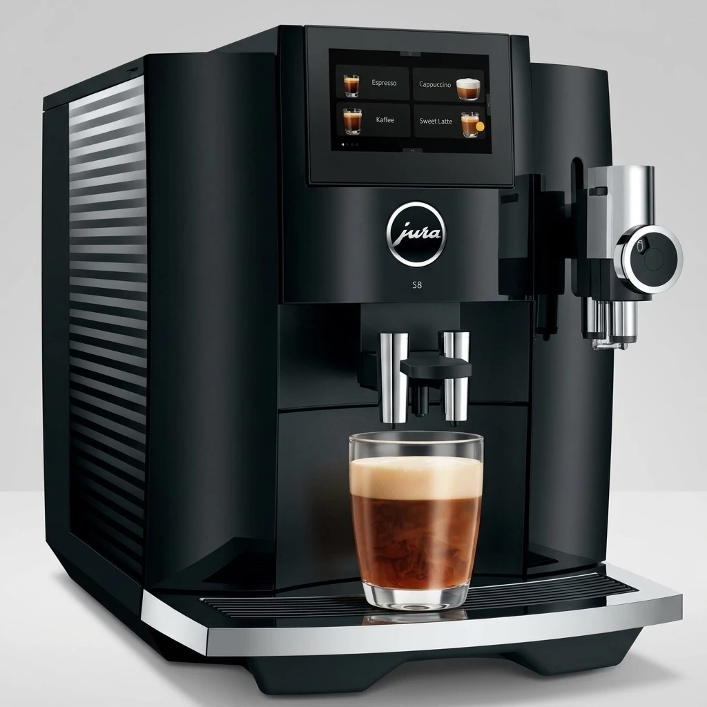 JURA Kaffeevollautomat 15482 S8 , Piano Black, 27 Spezialitäten, Touch, Sweet Foam & Sirupaufsatz