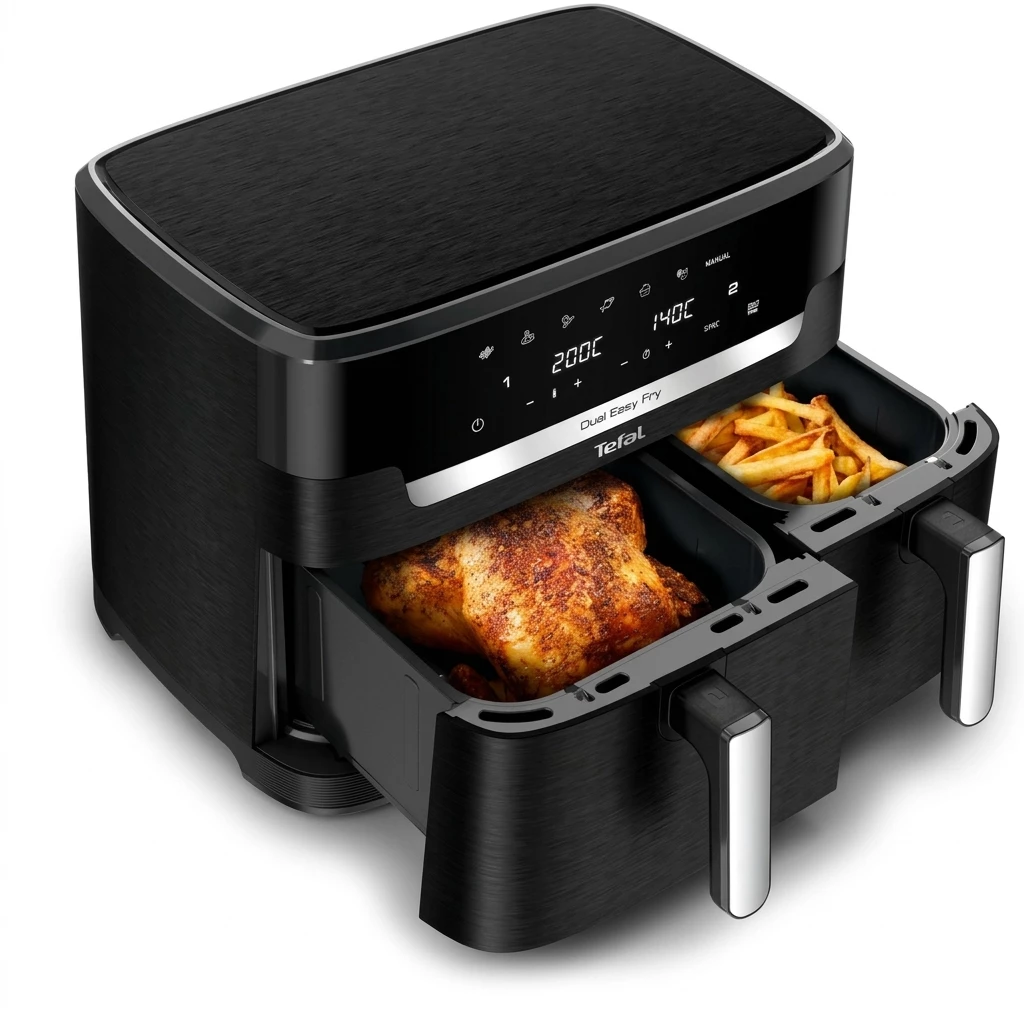 Tefal Heißluftfritteuse Dual Easy Fry XXL, 2 Schubladen mit gesamt 11L Kapazität, 7 Programme
