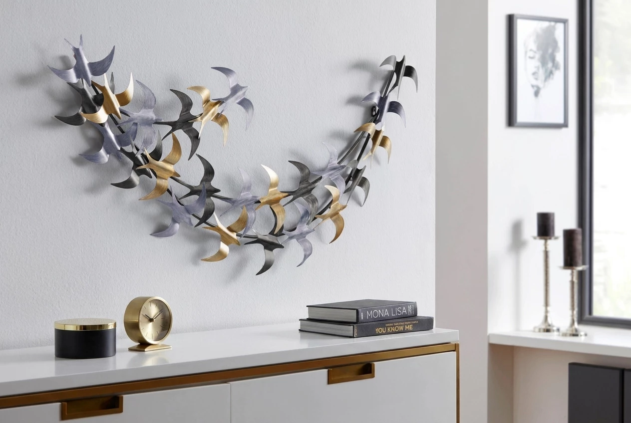HOFMANN LIVING AND MORE Wanddekoobjekt, aus Metall, metallicfarben, Motiv Vogelschwarm