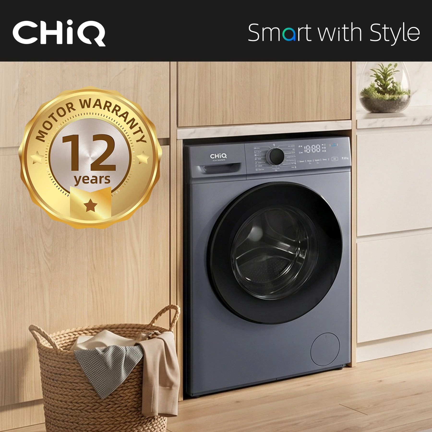 CHiQ Waschmaschine SPACE PRO CW07123863AX, 7 kg, 1200 U/min, Dampfsterilisation