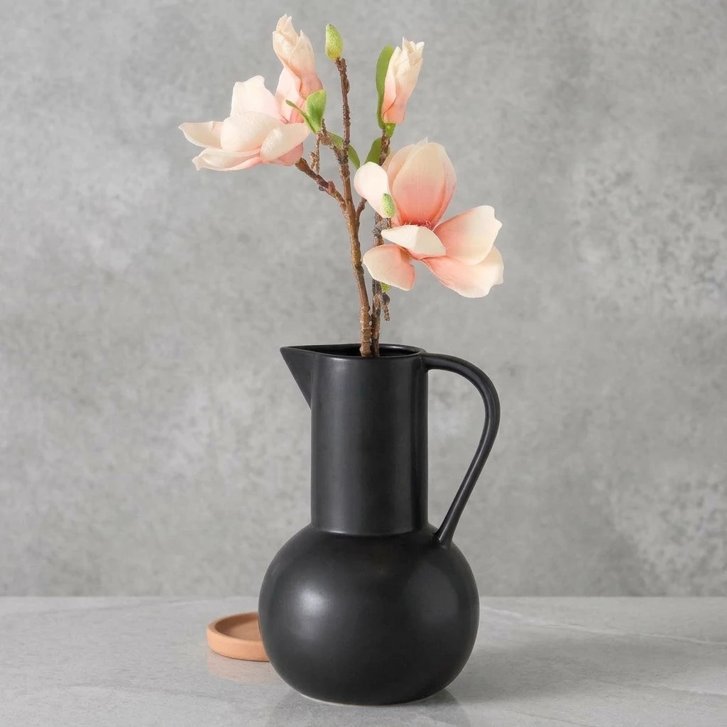 BOLTZE GRUPPE GmbH Dekovase Schwarze dekorative Vase ZUKY, mattes Steingut, H. 25 cm (einzeln)