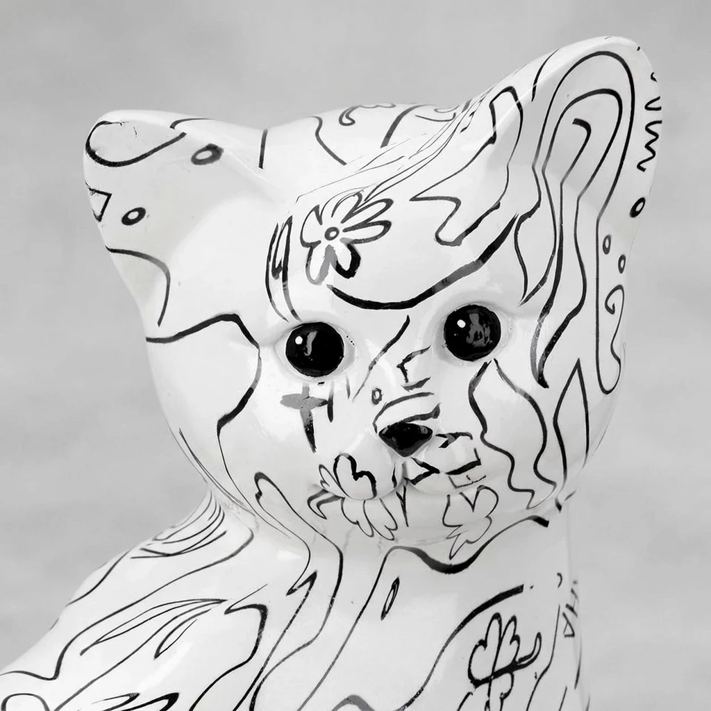 GILDE Skulptur Katze Skulptur Modern Art Einliniendesign Kunstharz Weiß (1 St)