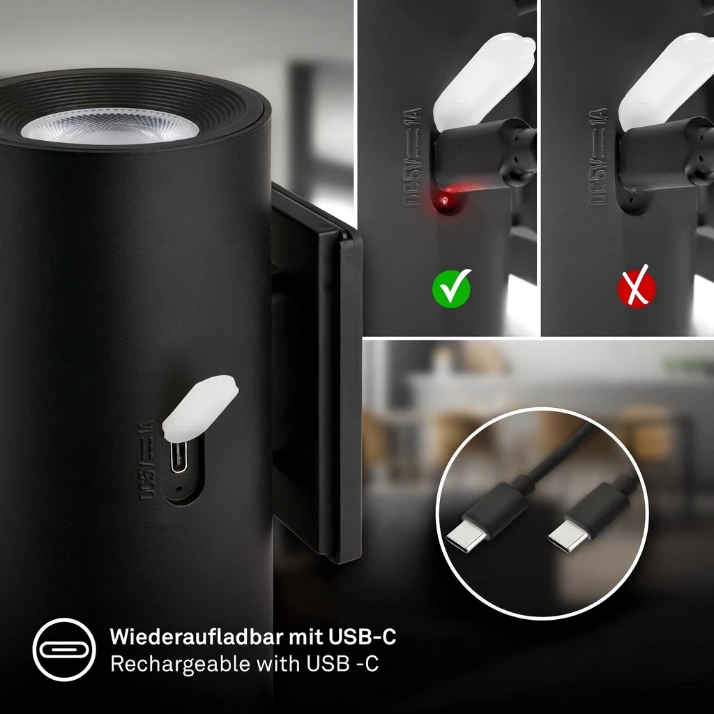 Briloner Leuchten LED Wandleuchte Dimmbar Touchfunktion Kabellos Warmweiß, LED fest integriert