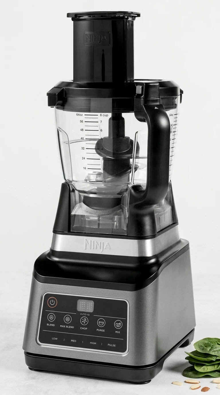 NINJA Kompakt-Küchenmaschine 3-in-1 mit Auto-iQ BN800EU, 1200 W, 2,1 l Schüssel, 1,8 l Schüssel