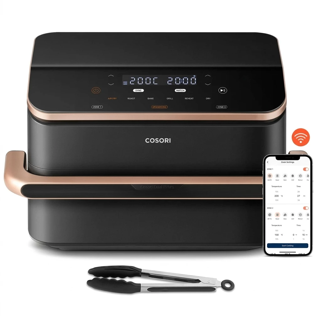 Cosori Heißluftfritteuse DualBlaze TwinFry, 10L Airfryer, 2 Kammern mit herausnehmbarem Trenner