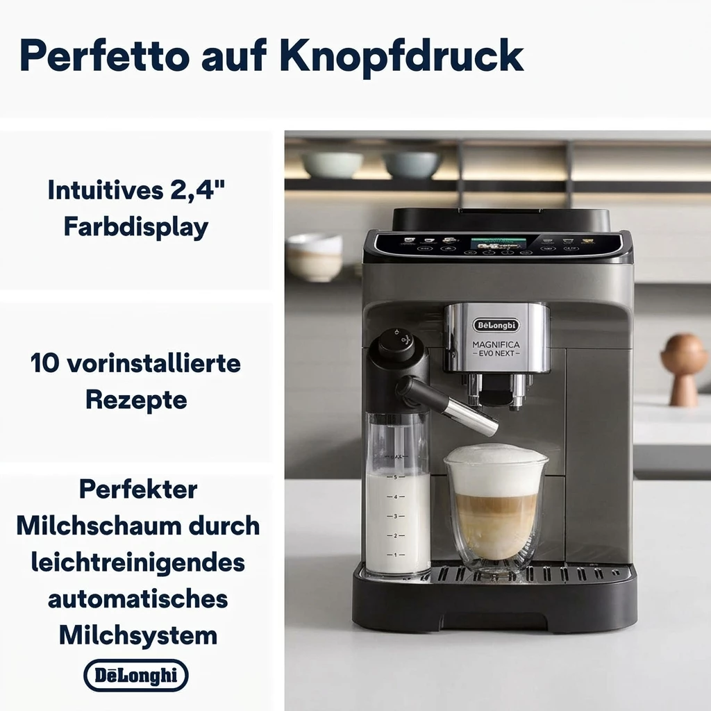 DE'LONGHI Magnifica Evo Next ECAM310.60.GB Kaffeevollautomat mit LatteCrema, Grau