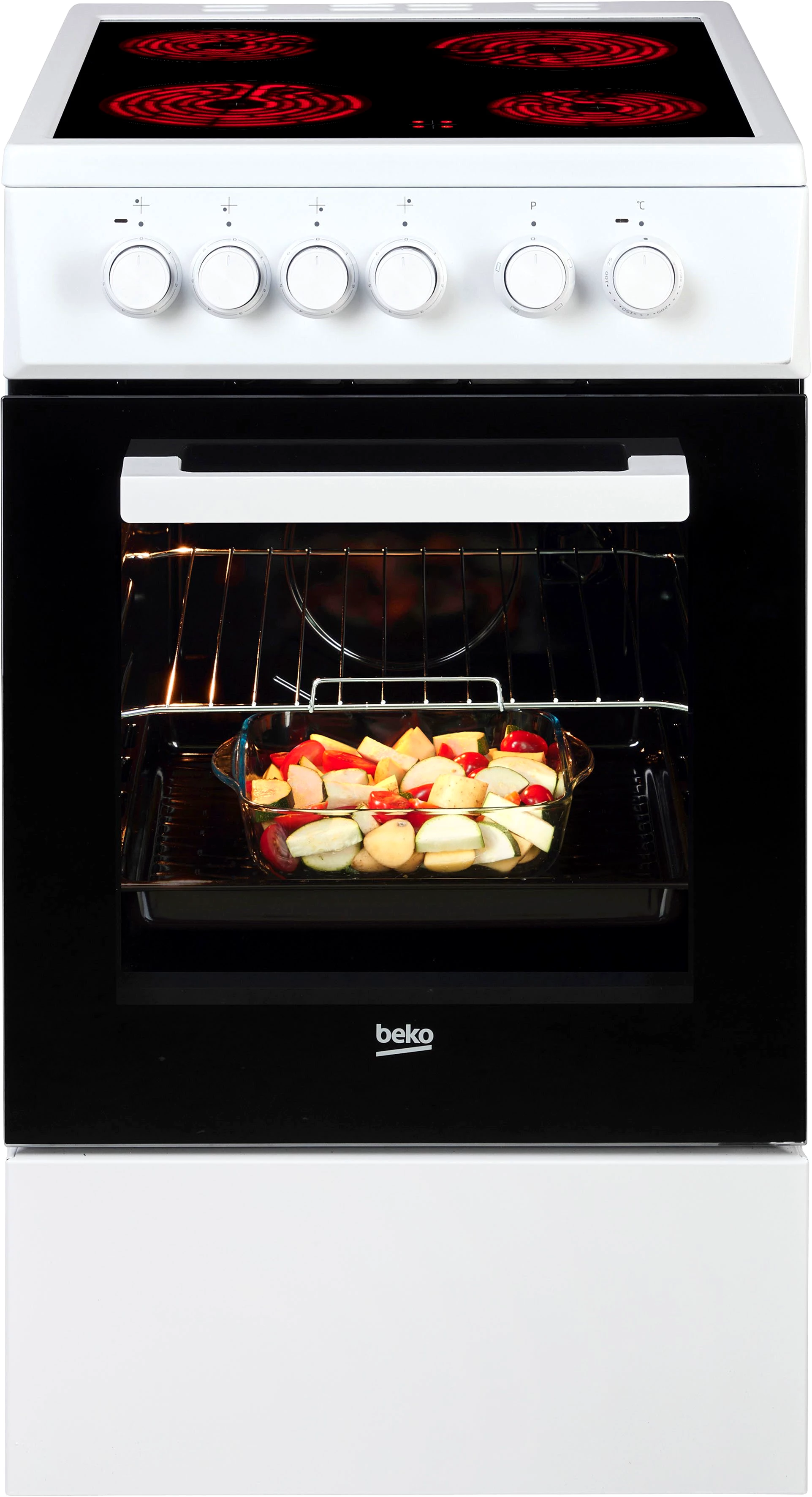 BEKO Elektro-Standherd FSS57000GW, Simple Steam Reinigungsfunktion, mit Kleinflächengrill