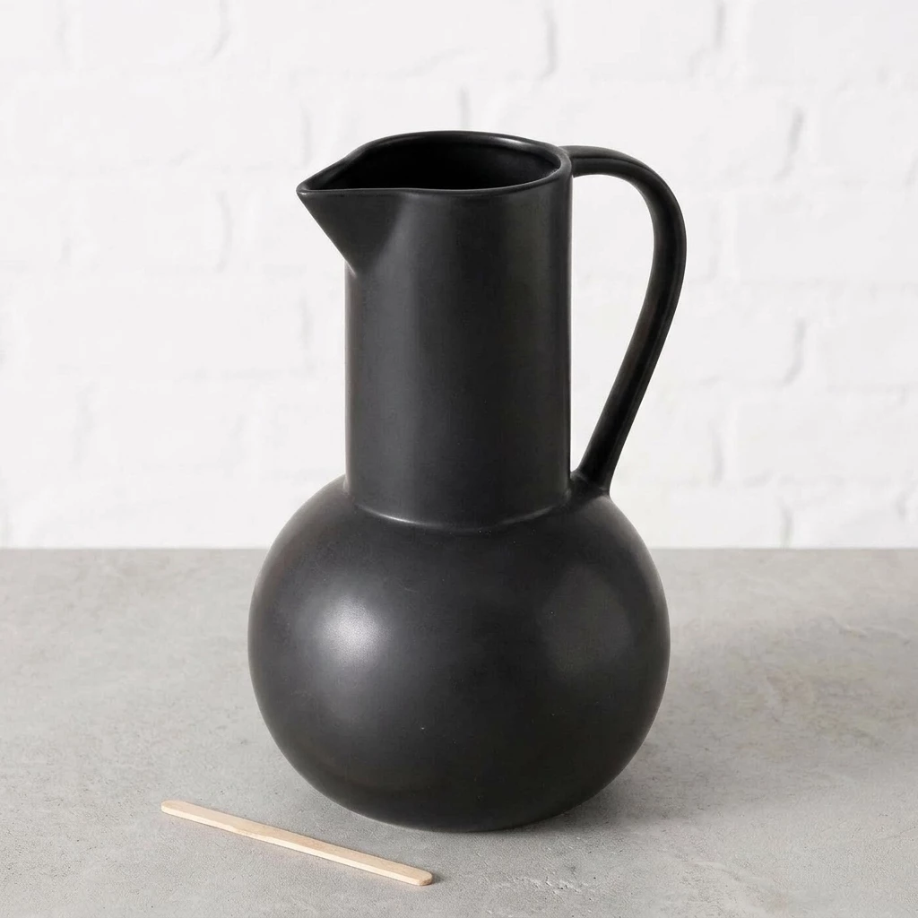 BOLTZE GRUPPE GmbH Dekovase Schwarze dekorative Vase ZUKY, mattes Steingut, H. 25 cm (einzeln)