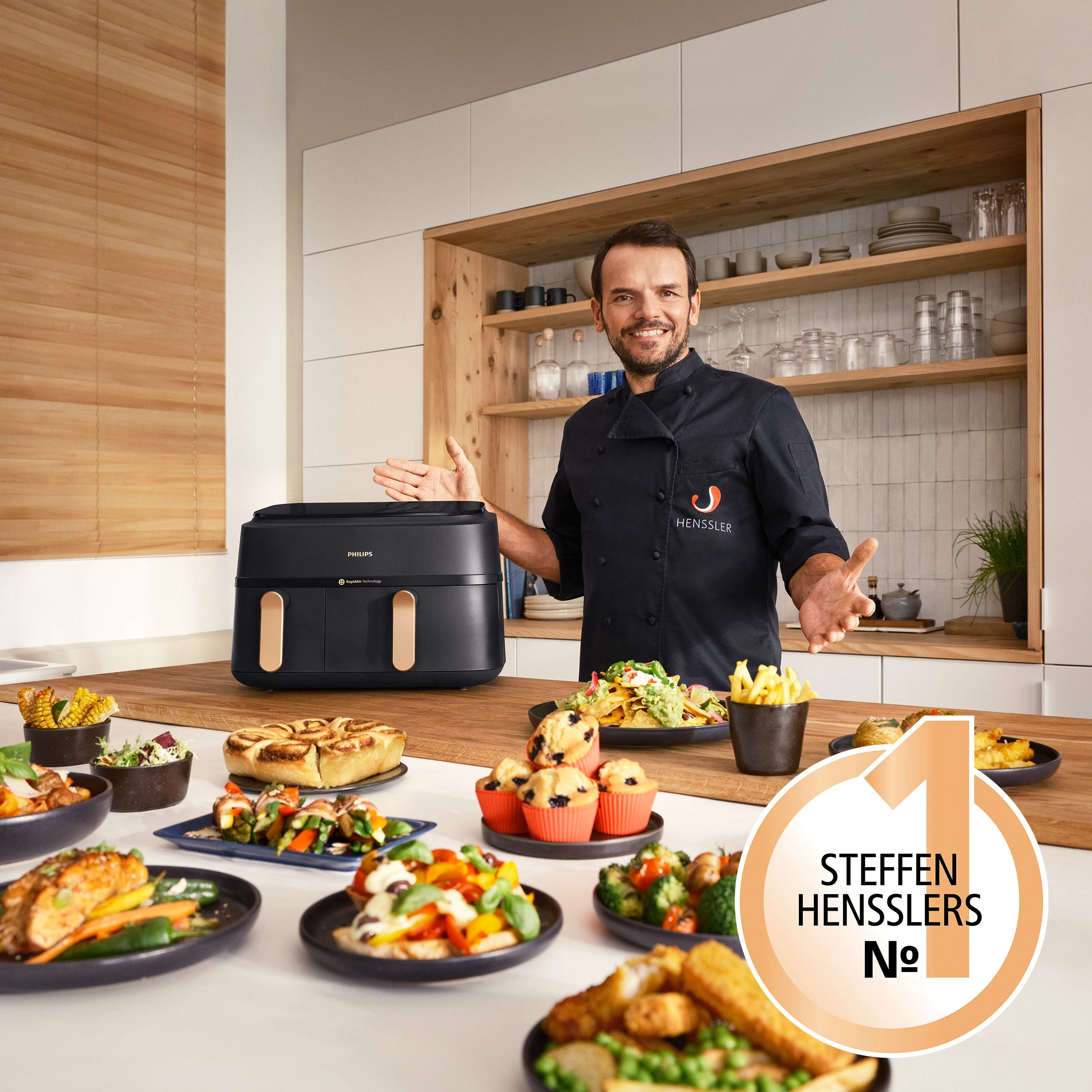 Philips Heißluftfritteuse 3000 Series NA352/00, Dual Basket Airfryer mit 9L Kapazität , 2750 W