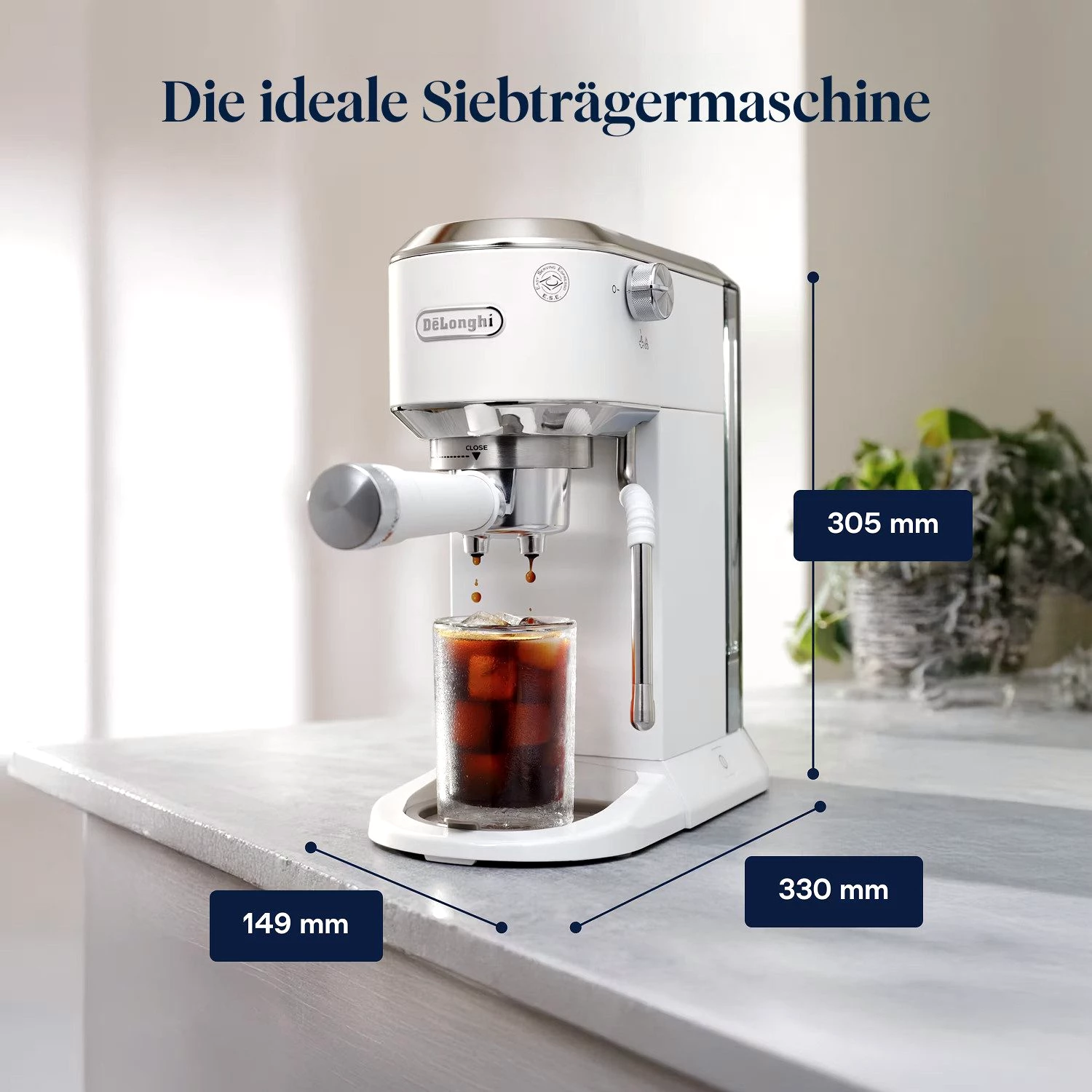 De'Longhi Espressomaschine Dedica Duo EC890.WI - Espresso & Cold Brew, 15 Bar, Touch-Buttons