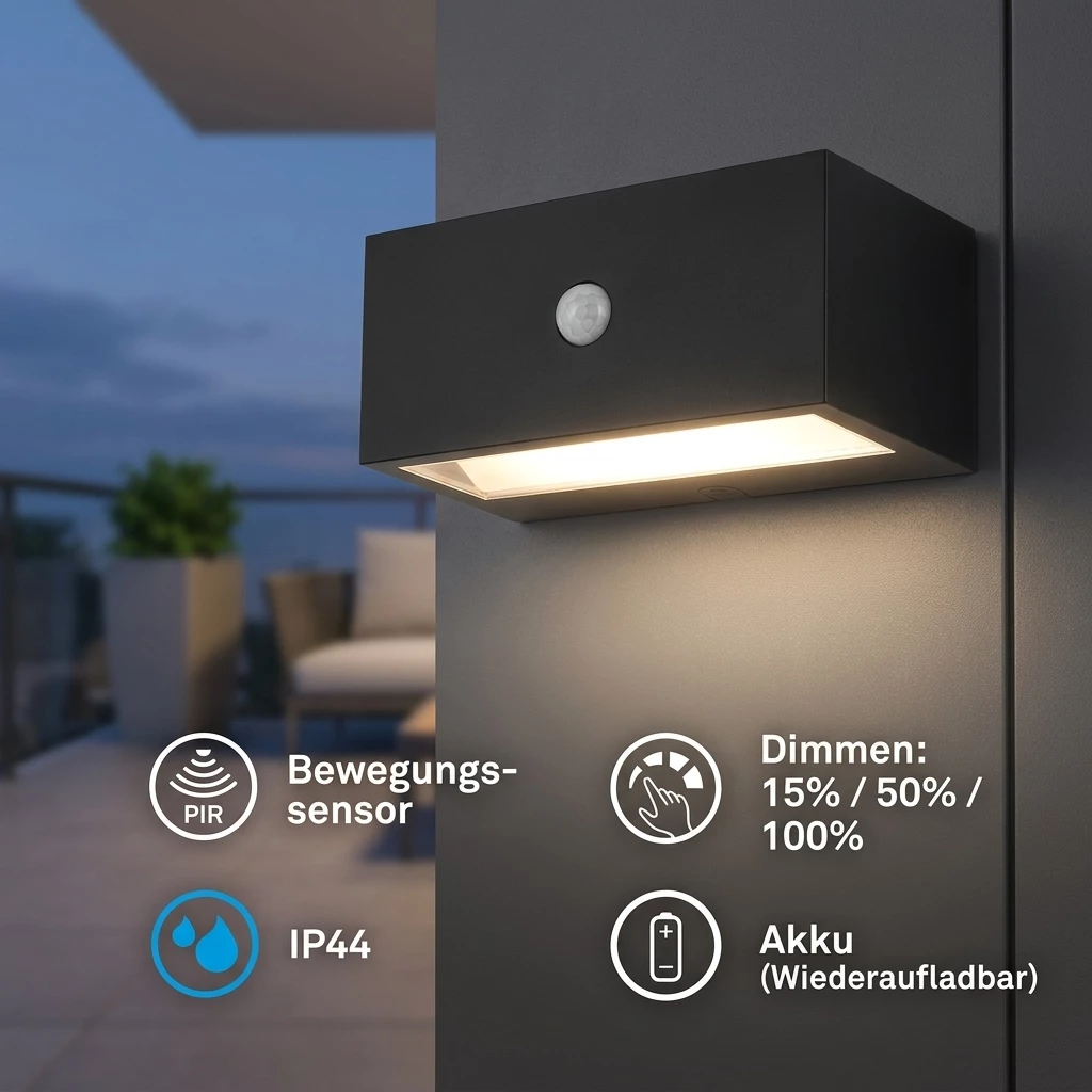 Briloner Leuchten Wandleuchte LED Wandlampe kabellos Akku USB-C Bewegungsmelder, LED wechselbar