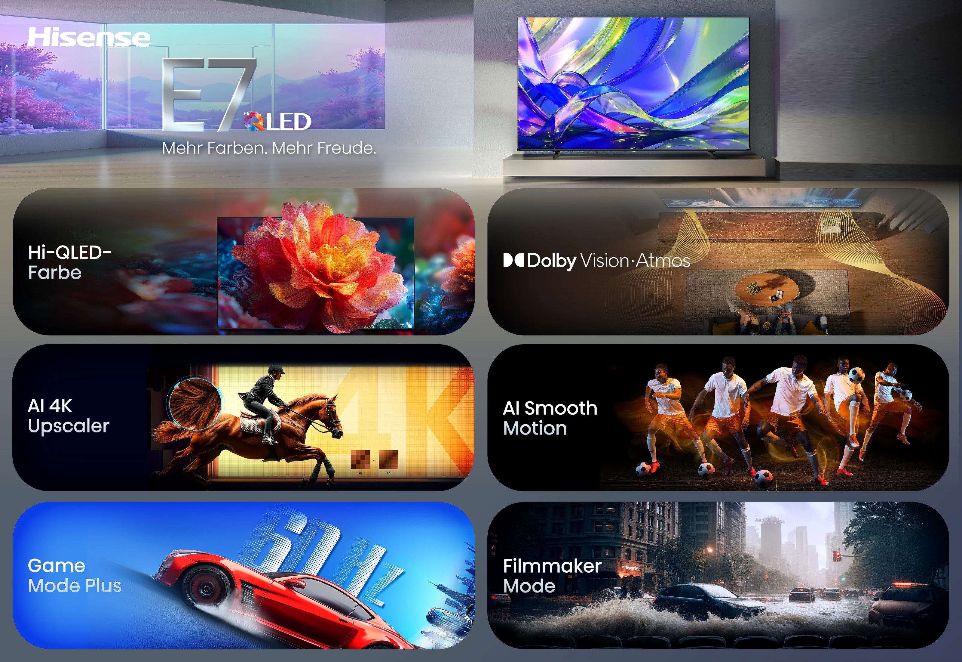 Hisense 58E7S QLED-Fernseher (146 cm/58 Zoll, 4K Ultra HD, Smart-TV)