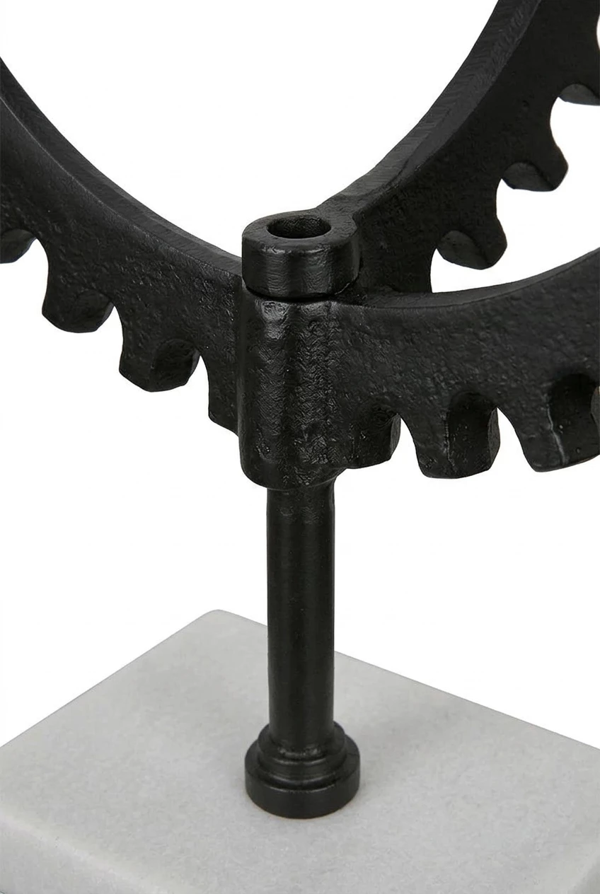 GILDE Dekoobjekt Skulptur "Wheel" schwarz auf Marmorbase aus Aluminium Größe Höhe 43cm