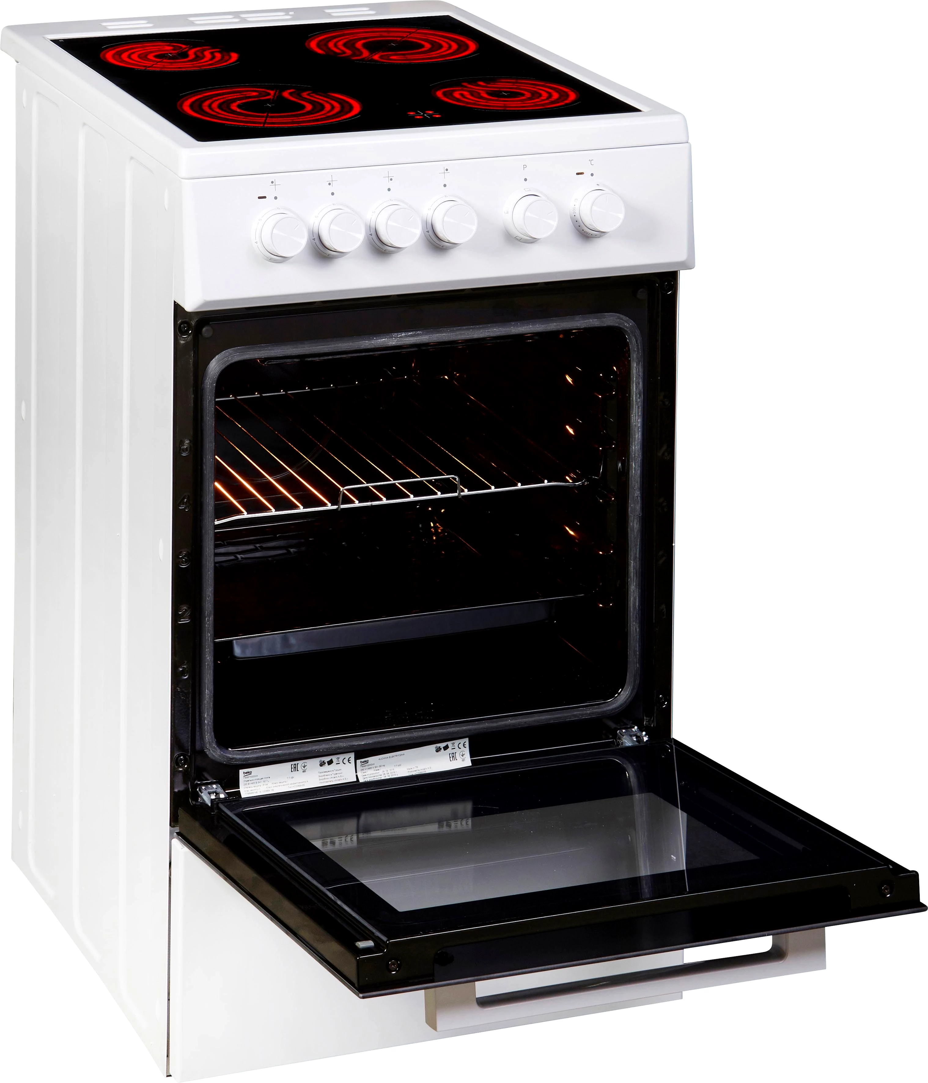 BEKO Elektro-Standherd FSS57000GW, Simple Steam Reinigungsfunktion, mit Kleinflächengrill