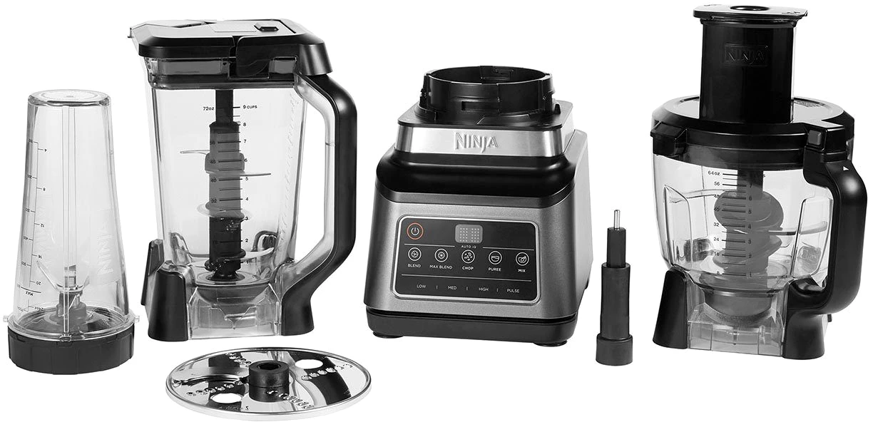 NINJA Kompakt-Küchenmaschine 3-in-1 mit Auto-iQ BN800EU, 1200 W, 2,1 l Schüssel, 1,8 l Schüssel