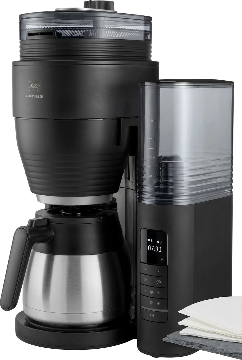Melitta Kaffeemaschine mit Mahlwerk 1030-12, 1l Kaffeekanne, Papierfilter 1x4