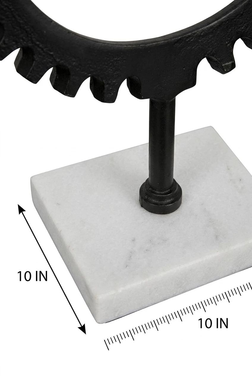 GILDE Dekoobjekt Skulptur "Wheel" schwarz auf Marmorbase aus Aluminium Größe Höhe 43cm