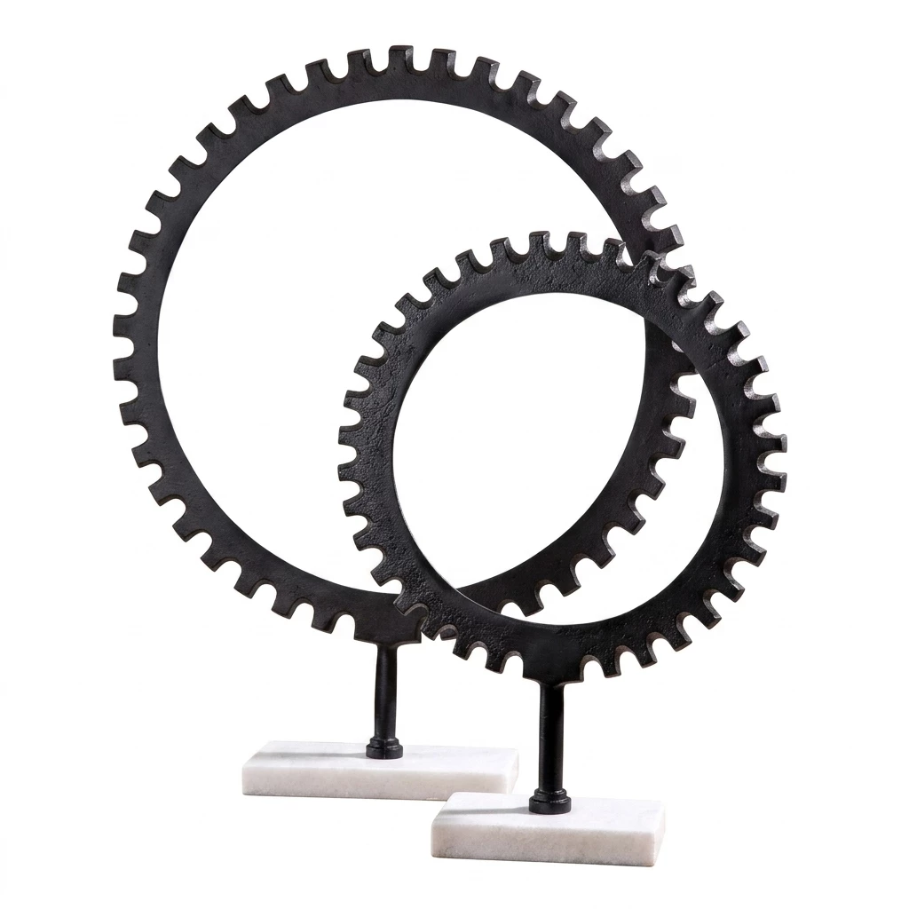 GILDE Dekoobjekt Skulptur "Wheel" schwarz auf Marmorbase aus Aluminium Größe Höhe 43cm