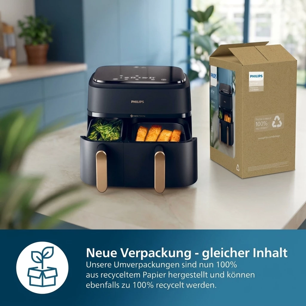 Philips Heißluftfritteuse 3000 Series NA352/00, Dual Basket Airfryer mit 9L Kapazität , 2750 W