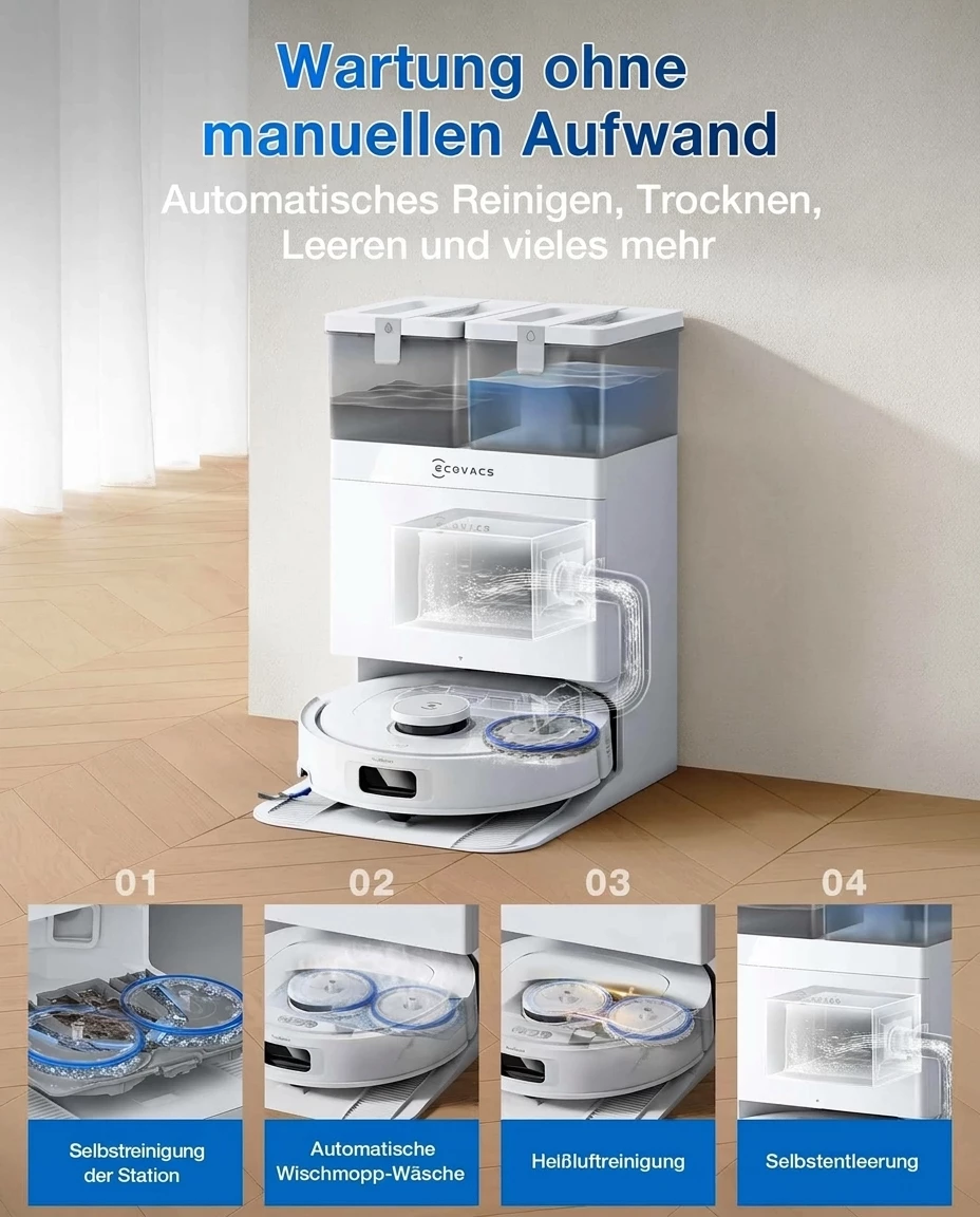 ECOVACS DEEBOT T30e OMNI Saug- und Wischroboter, Weiß, inkl. 1 l Reinigungsflüssigkeit