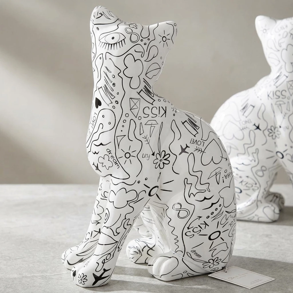 GILDE Skulptur Katze Skulptur Modern Art Einliniendesign Kunstharz Weiß (1 St)