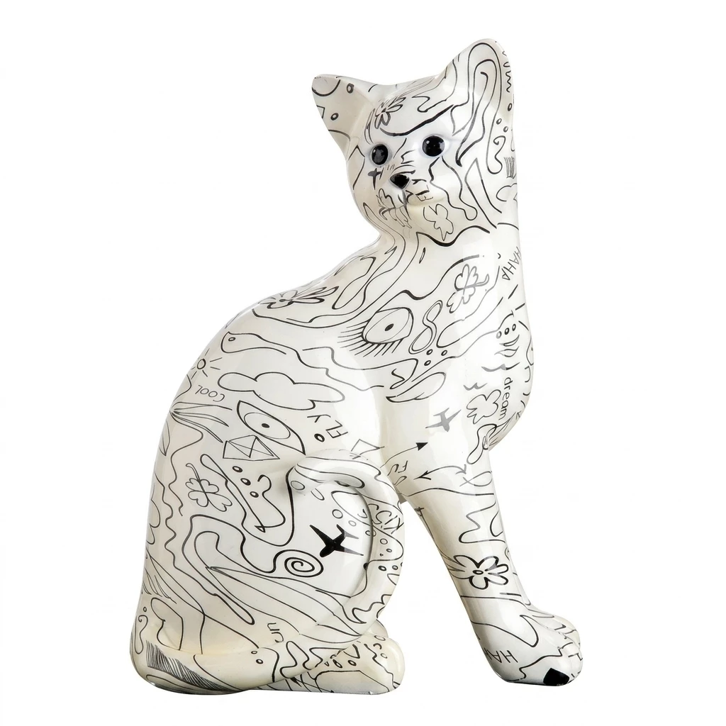GILDE Skulptur Katze Skulptur Modern Art Einliniendesign Kunstharz Weiß (1 St)