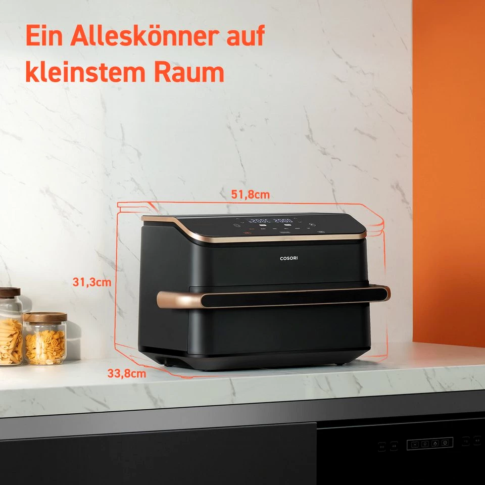 Cosori Heißluftfritteuse DualBlaze TwinFry, 10L Airfryer, 2 Kammern mit herausnehmbarem Trenner
