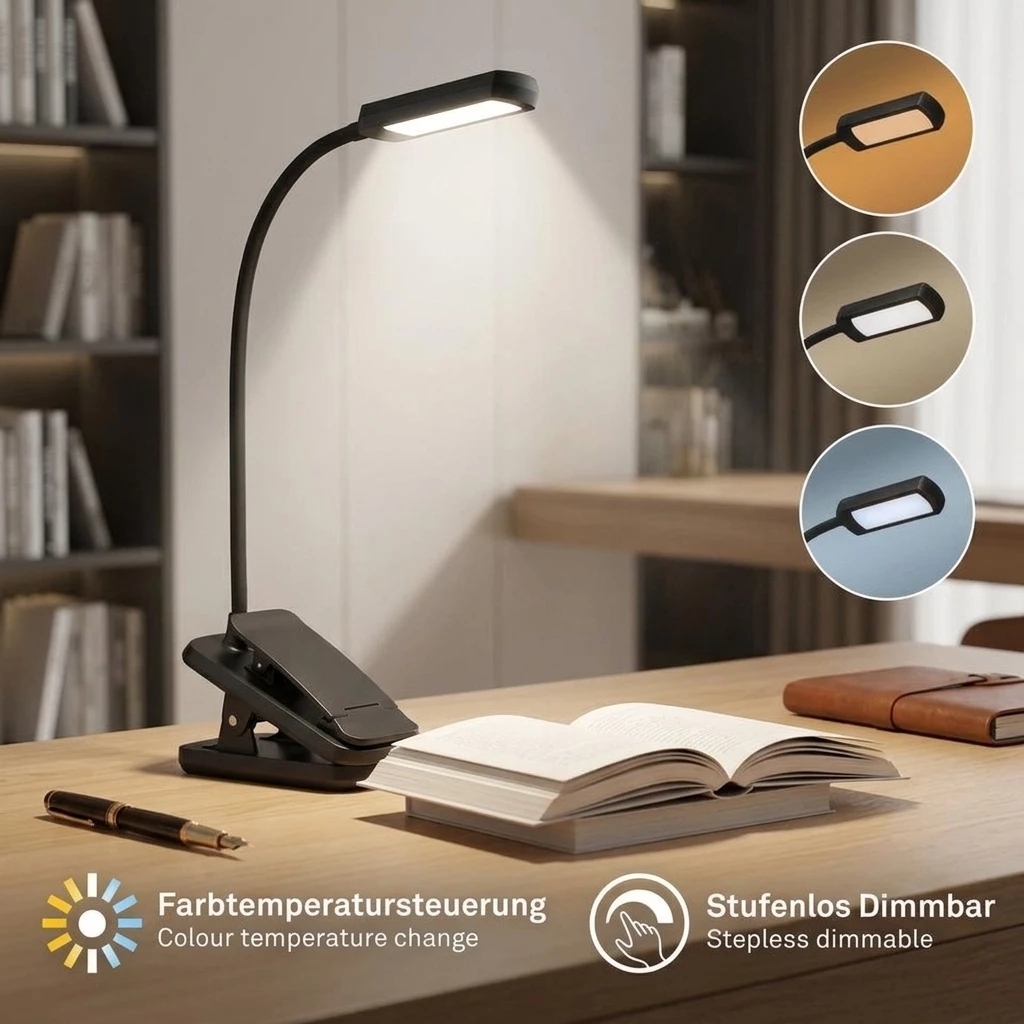 Briloner Leuchten Tischleuchte Klemmlampe kabellos Akku USB-C dimmbar CCT, LED fest integriert