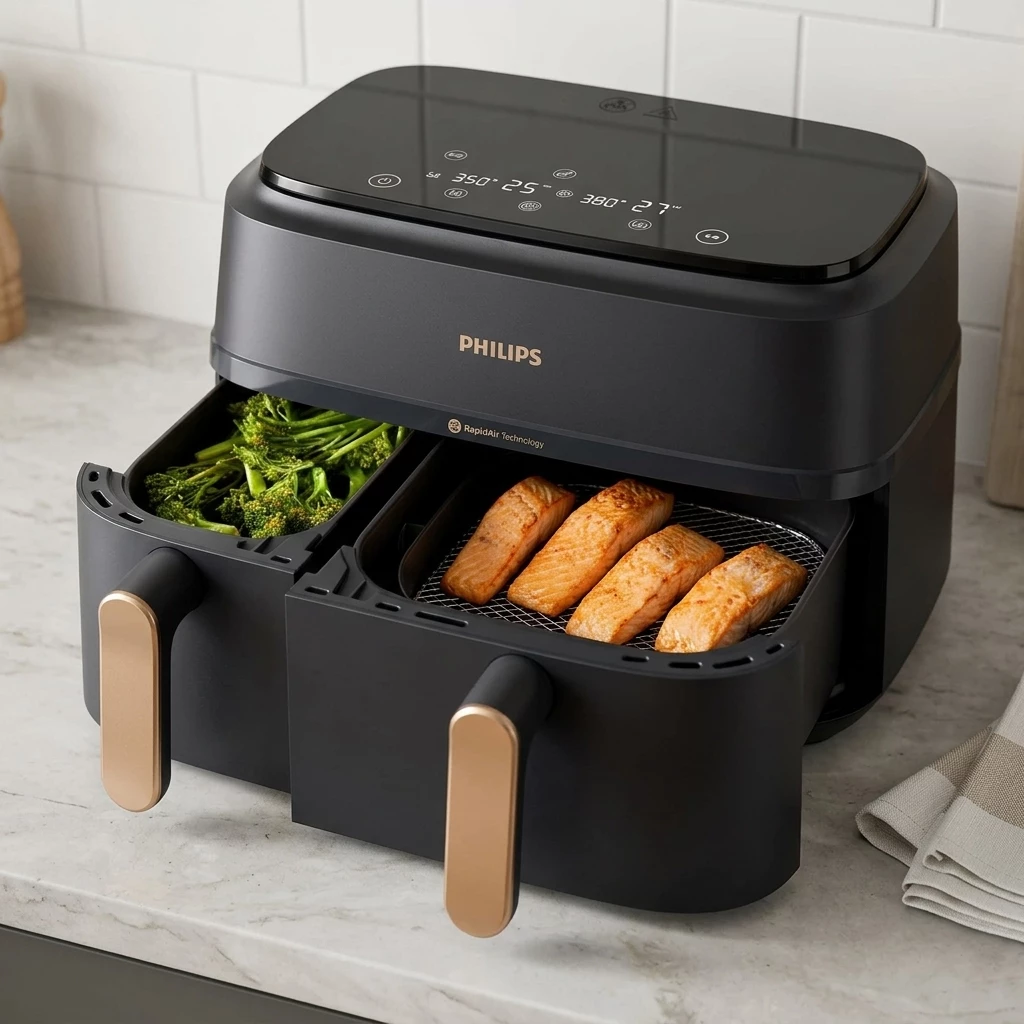 Philips Heißluftfritteuse 3000 Series NA352/00, Dual Basket Airfryer mit 9L Kapazität , 2750 W