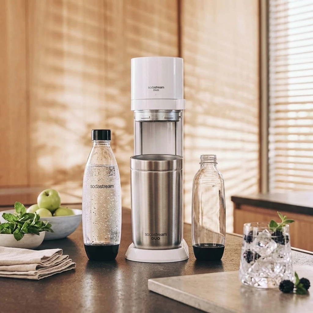 SodaStream DUO Wassersprudler Weiß mit Glas- und Kunststoffflasche