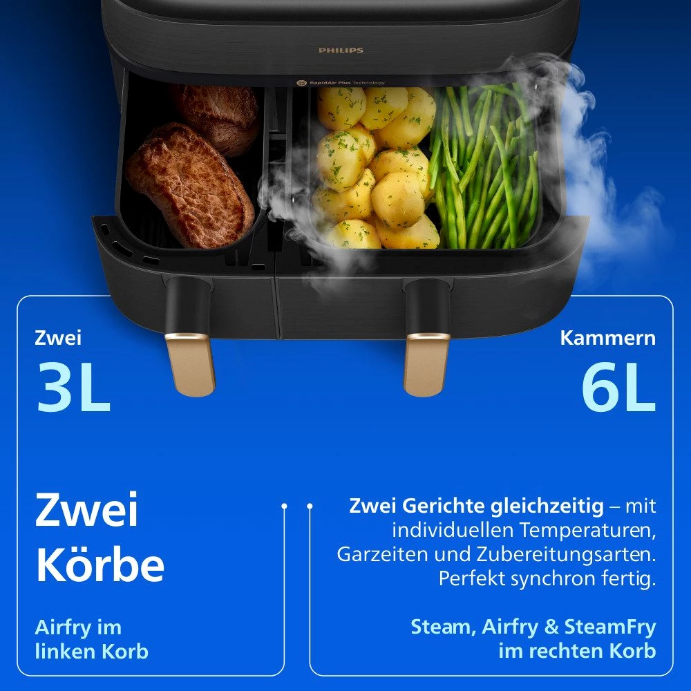 Philips NA552/00 Steam Airfryer 5000 Dual Basket 9 l Edelstahl/Kupfer