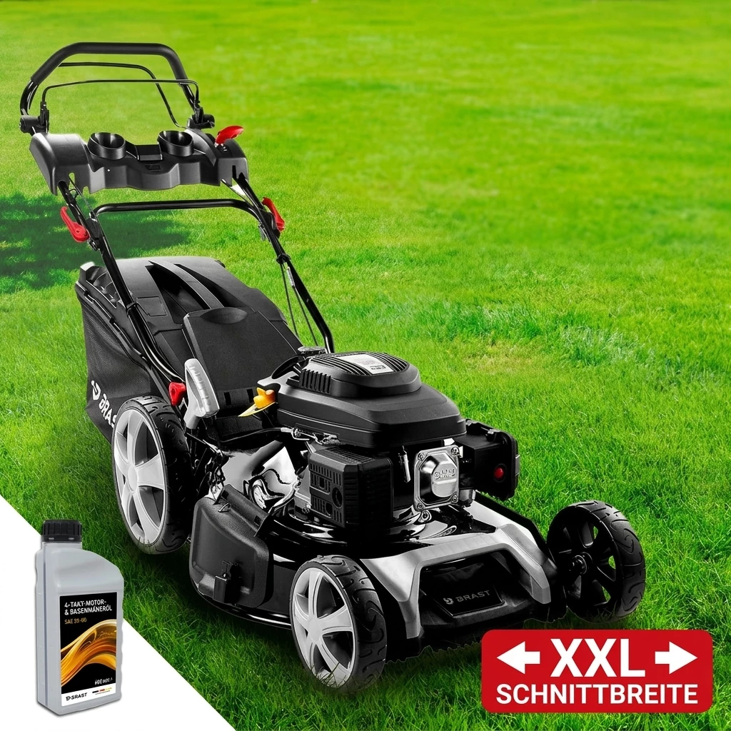 BRAST Benzinrasenmäher mit Antrieb 5,2kW  inkl. Motoröl, TÜV, 55 cm Schnittbreite, 60L Fangkorb
