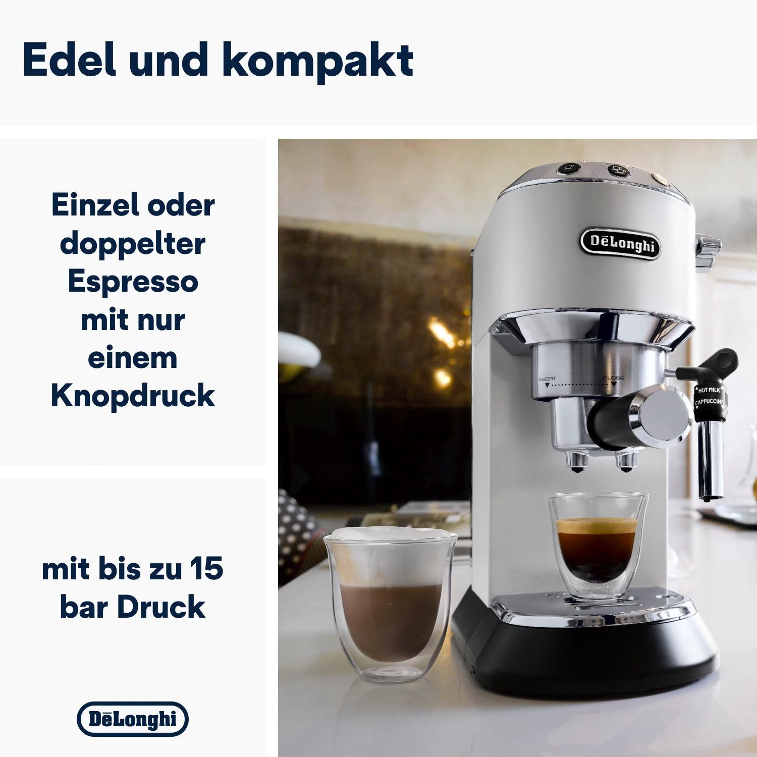 De'Longhi Dedica Style EC685.W Siebträgermaschine, Matt Weiß