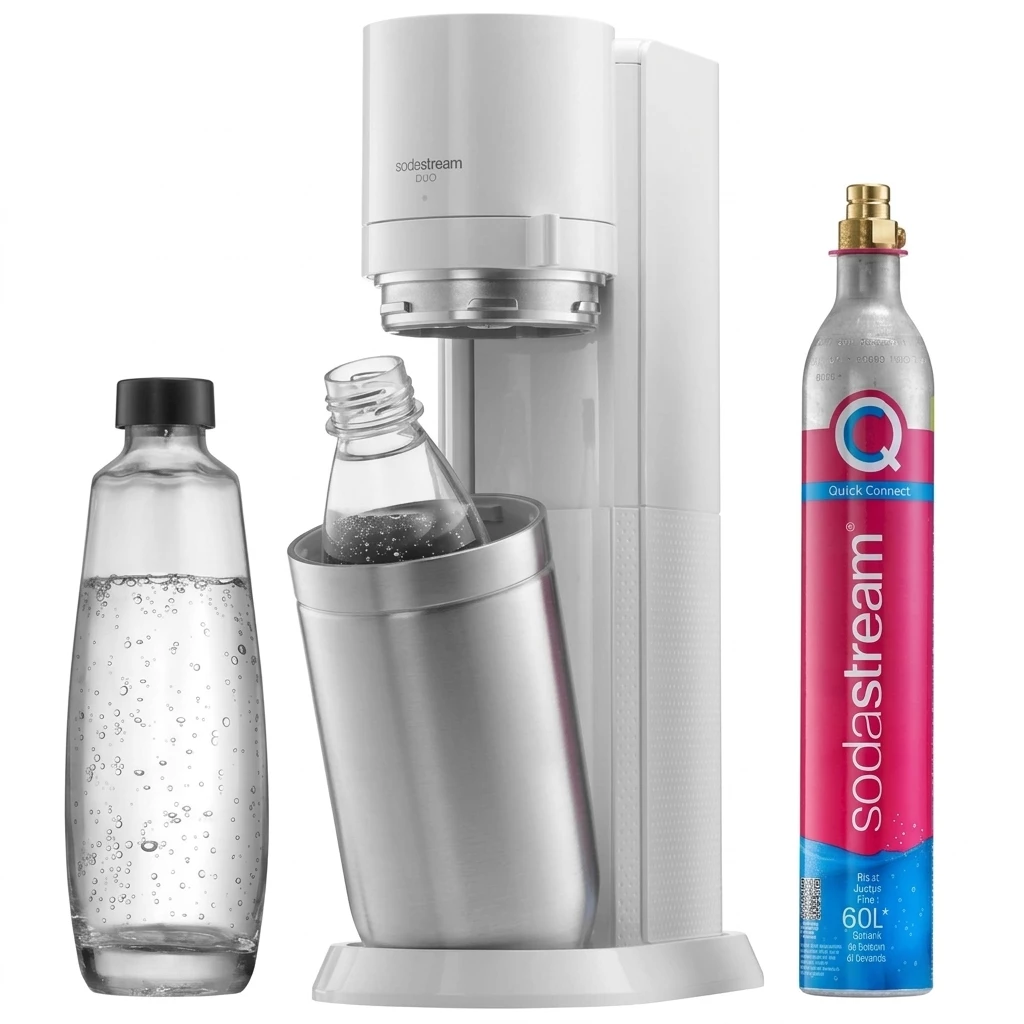 SodaStream DUO Wassersprudler Weiß mit Glas- und Kunststoffflasche