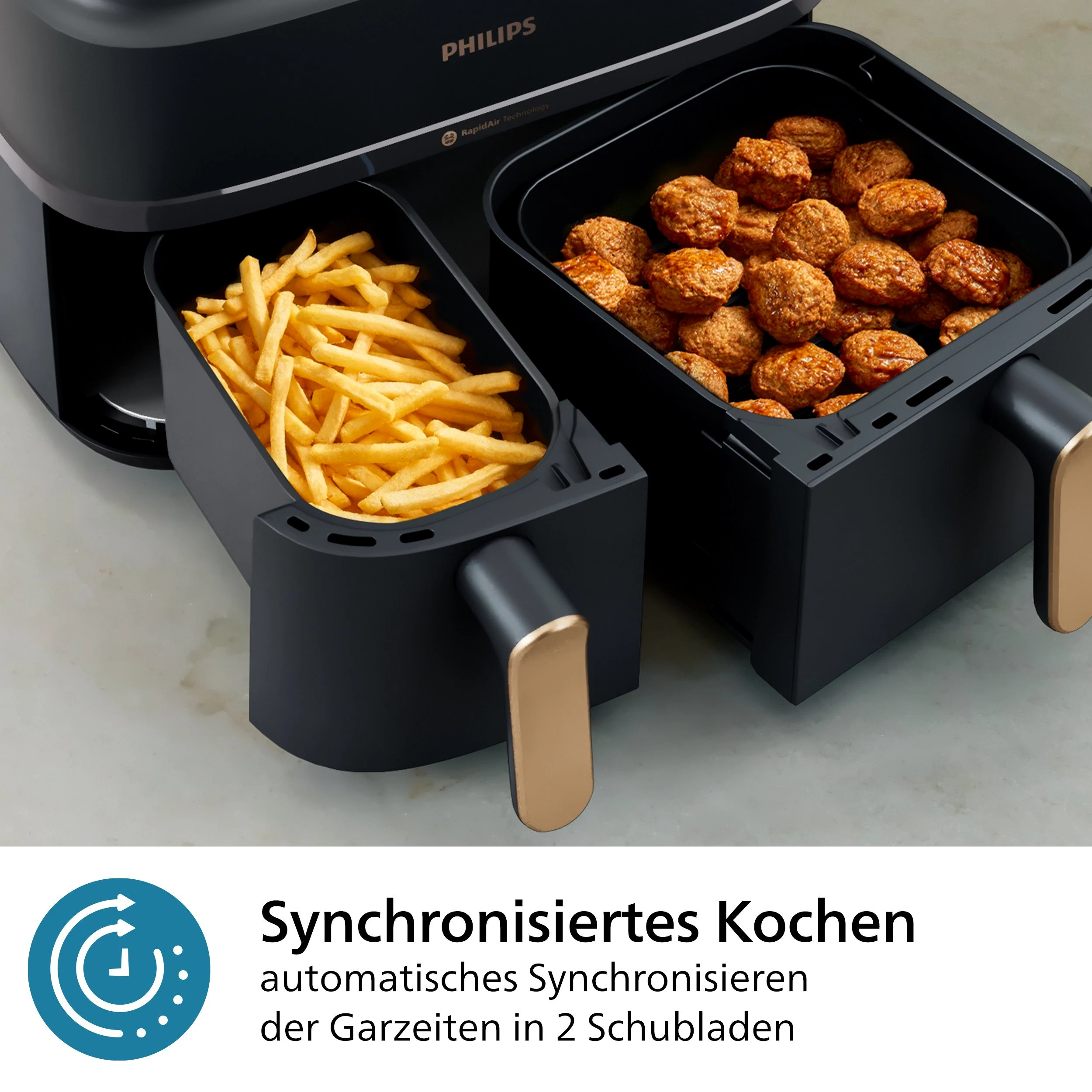 Philips Heißluftfritteuse 3000 Series NA352/00, Dual Basket Airfryer mit 9L Kapazität , 2750 W