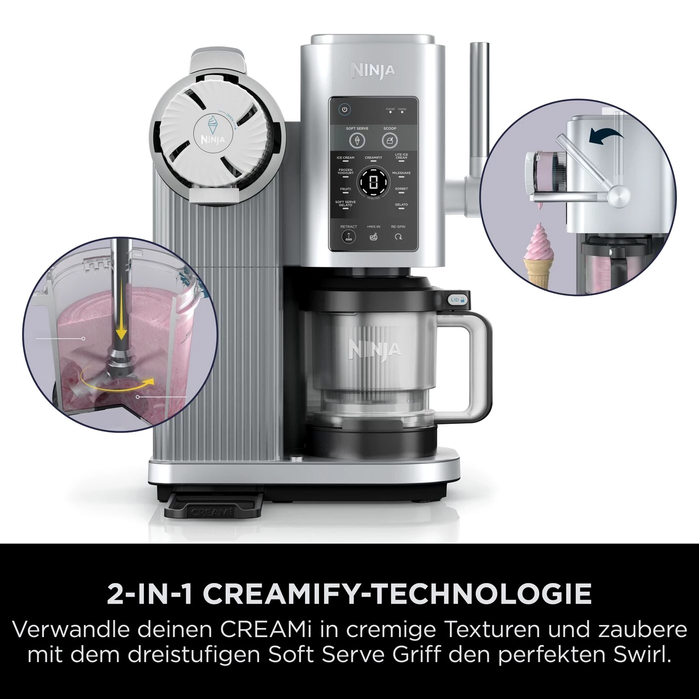 NINJA Eismaschine Ninja CREAMi Scoop & Swirl 13-in-1 Softeis- und Eismaschine NC701EU, 0,48 l