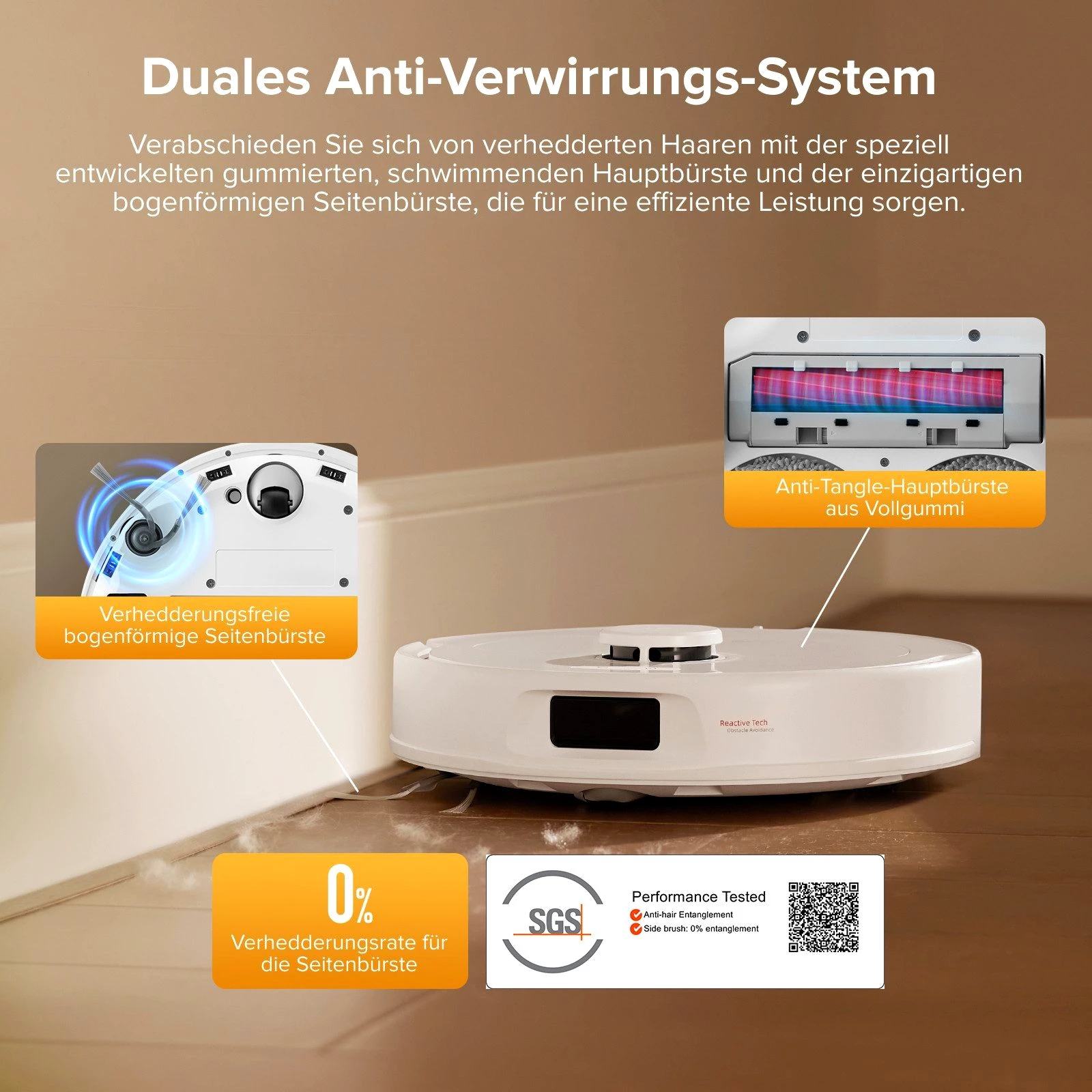 Roborock Saugroboter QV 35S Saugkraft Saugroboter mit Wischfunktion, Anti-Tangle-Bürsten
