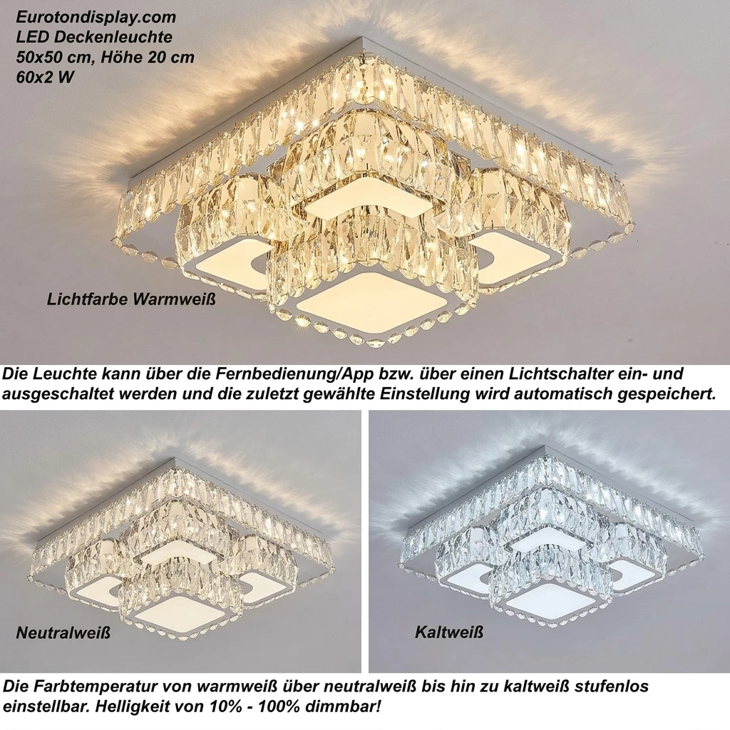 Eurohandisplay LED Deckenleuchte LED Deckenleuchte Kristall Lichtfarbe einstellbar mit