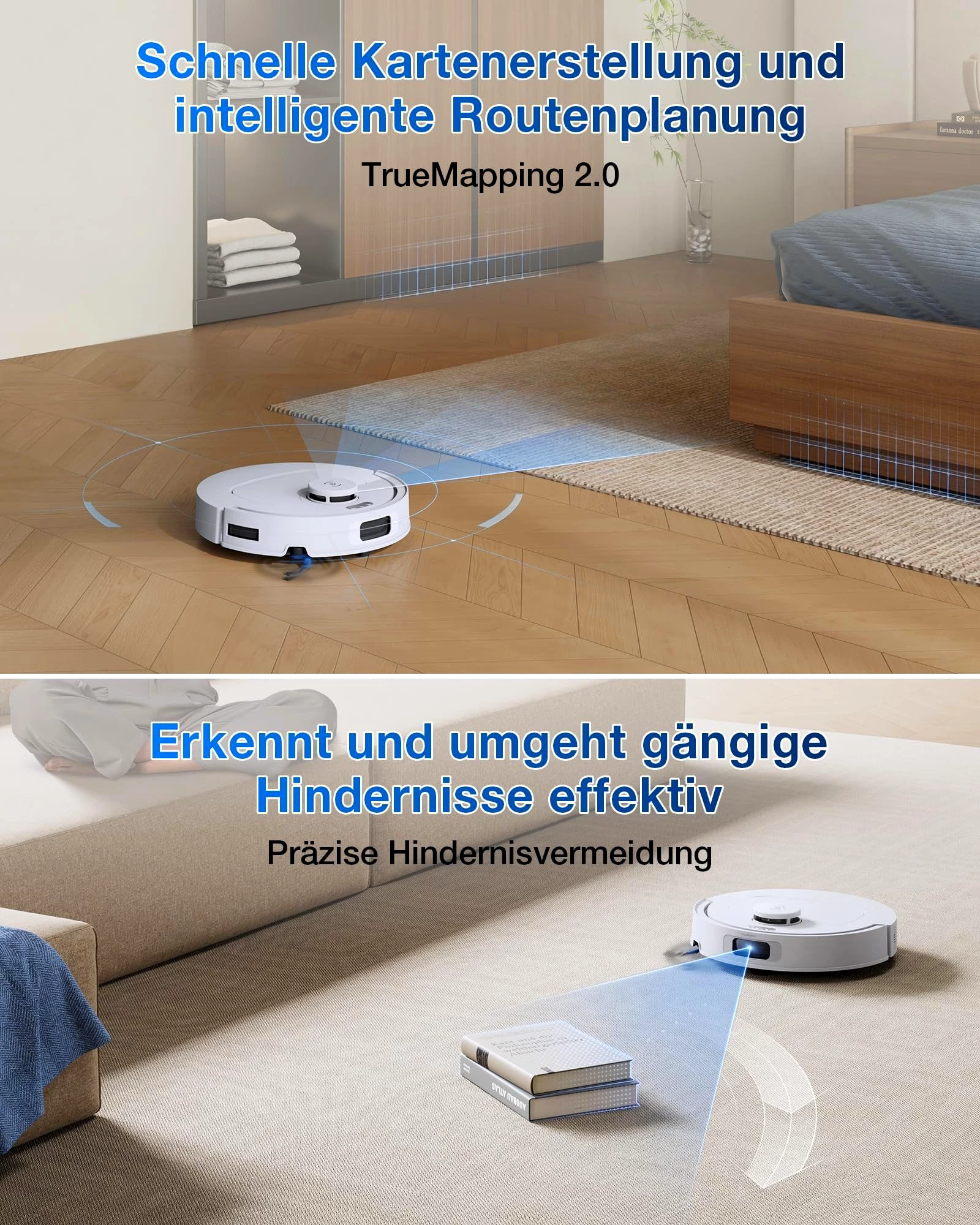 ECOVACS DEEBOT T30e OMNI Saug- und Wischroboter, Weiß, inkl. 1 l Reinigungsflüssigkeit
