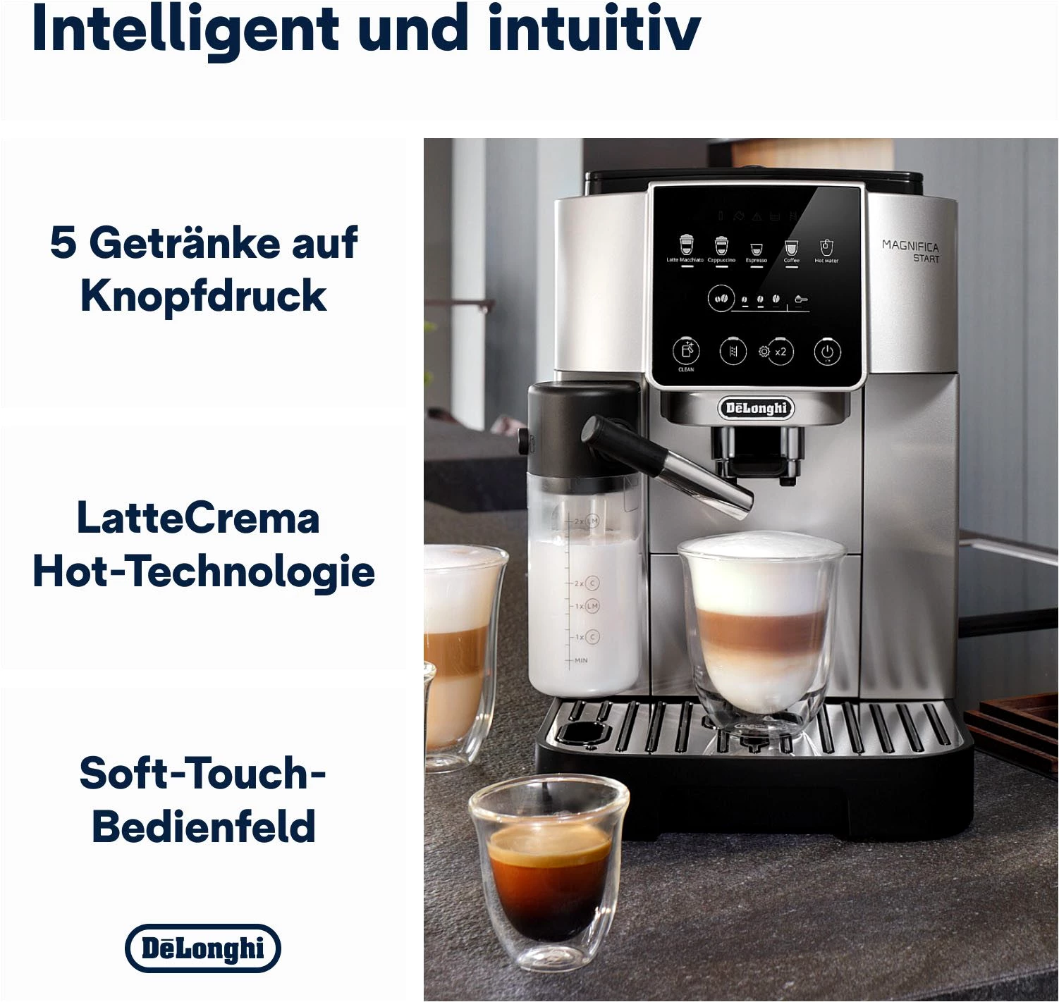 De'Longhi Kaffeevollautomat Start Milk ECAM220.80.SB, Milchkaraffe inklusive
