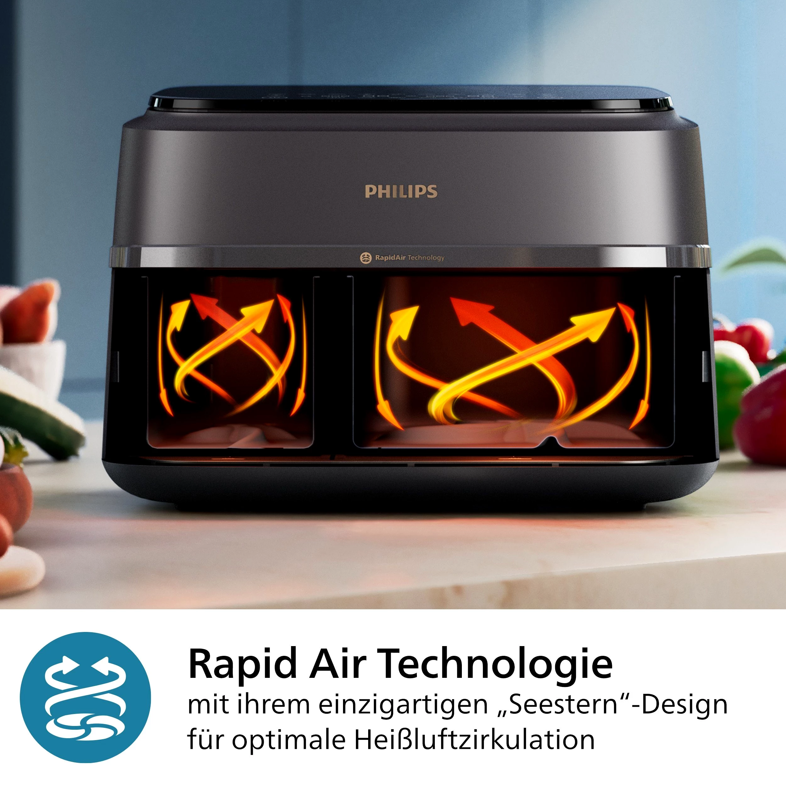 Philips Heißluftfritteuse 3000 Series NA352/00, Dual Basket Airfryer mit 9L Kapazität , 2750 W