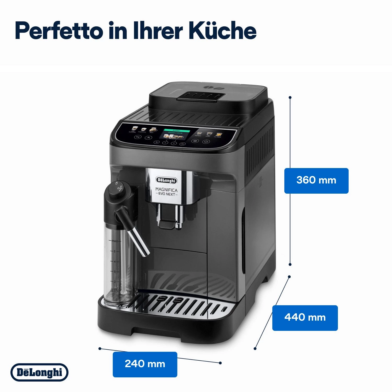 DE'LONGHI Magnifica Evo Next ECAM310.60.GB Kaffeevollautomat mit LatteCrema, Grau